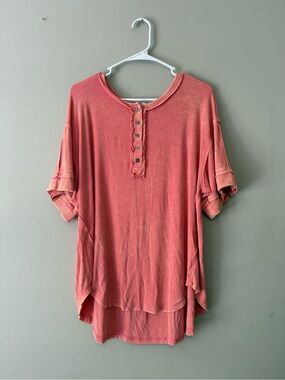 Sewn & Seen Women's Coral Button Henley Top